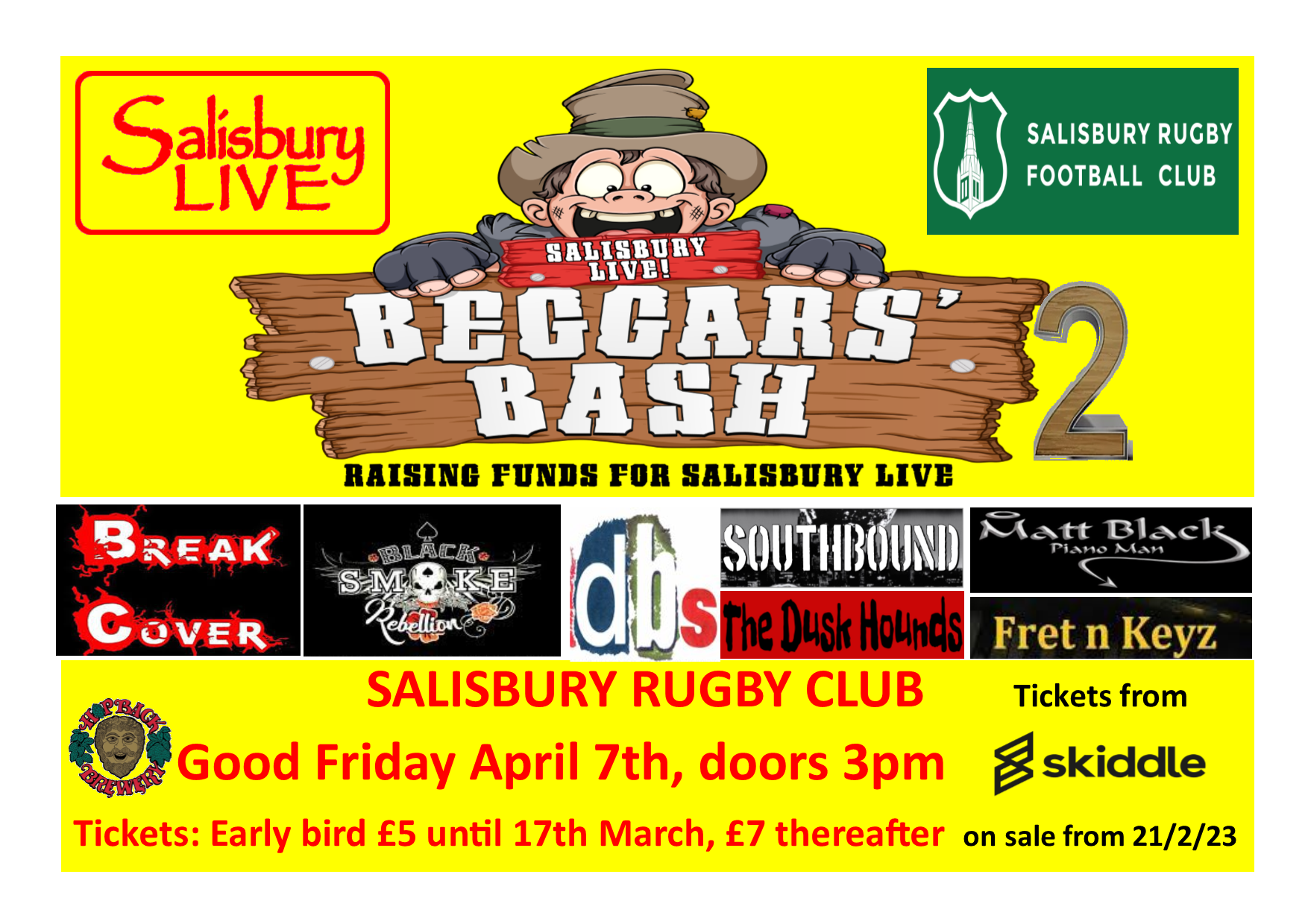 Salisbury Live Beggars Bash: Matt Black (Piano Man) + Fret N Keyz + The Duskhounds + The DBs + Southbound + Blacksmoke Rebellion + Break Cover