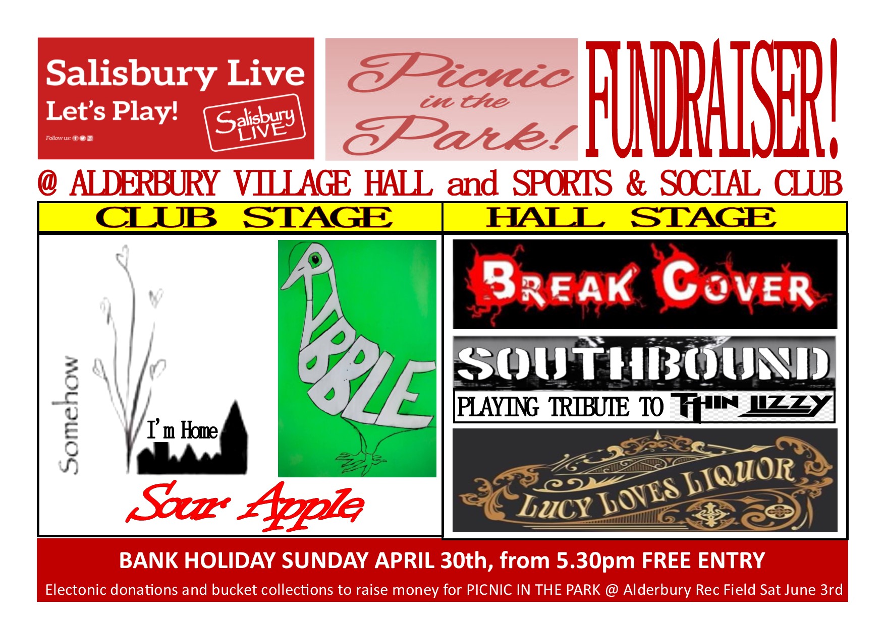 Salisbury Live - Picnic in the Park Fundraiser - Somehow I'm Home + Ribble + Sour Apple + Break Cover + Southbound + Lucy Loves Liquor