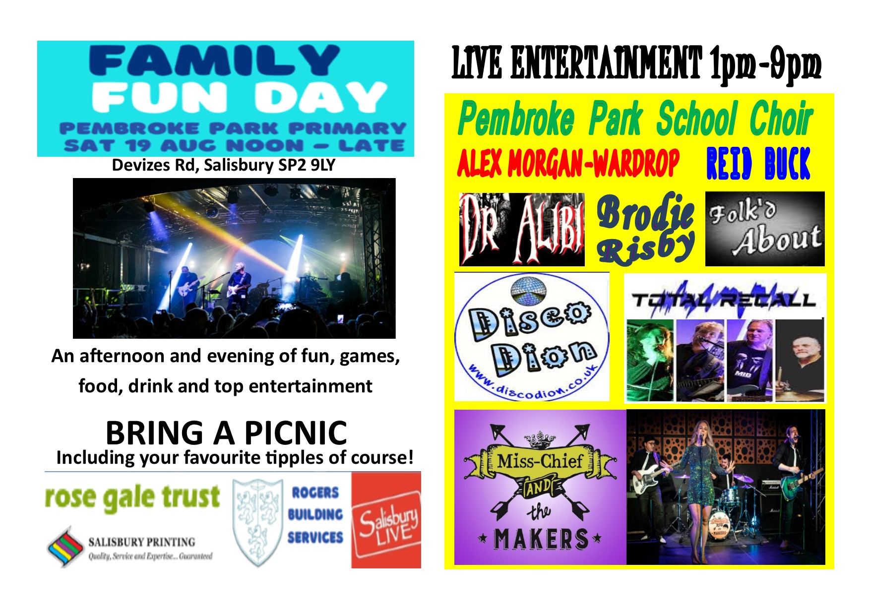 Family Fun Day: Mischief & The Makers + Total Recall + Brodie Risby + Folk'd About + Dr Alibi + Disco Dion + Alex Morgan-Wardrop + Reid Buck