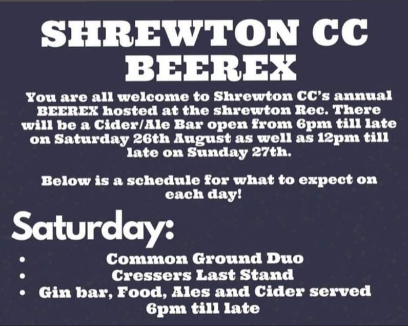 Shrewton Cricket Club Beer Festival - live music from Common Ground Duo + Cressers Last Stand