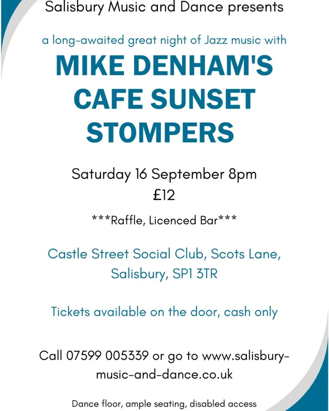 Salisbury Music and Dance presents MIKE DENHAM'S CAFE SUNSET STOMPERS