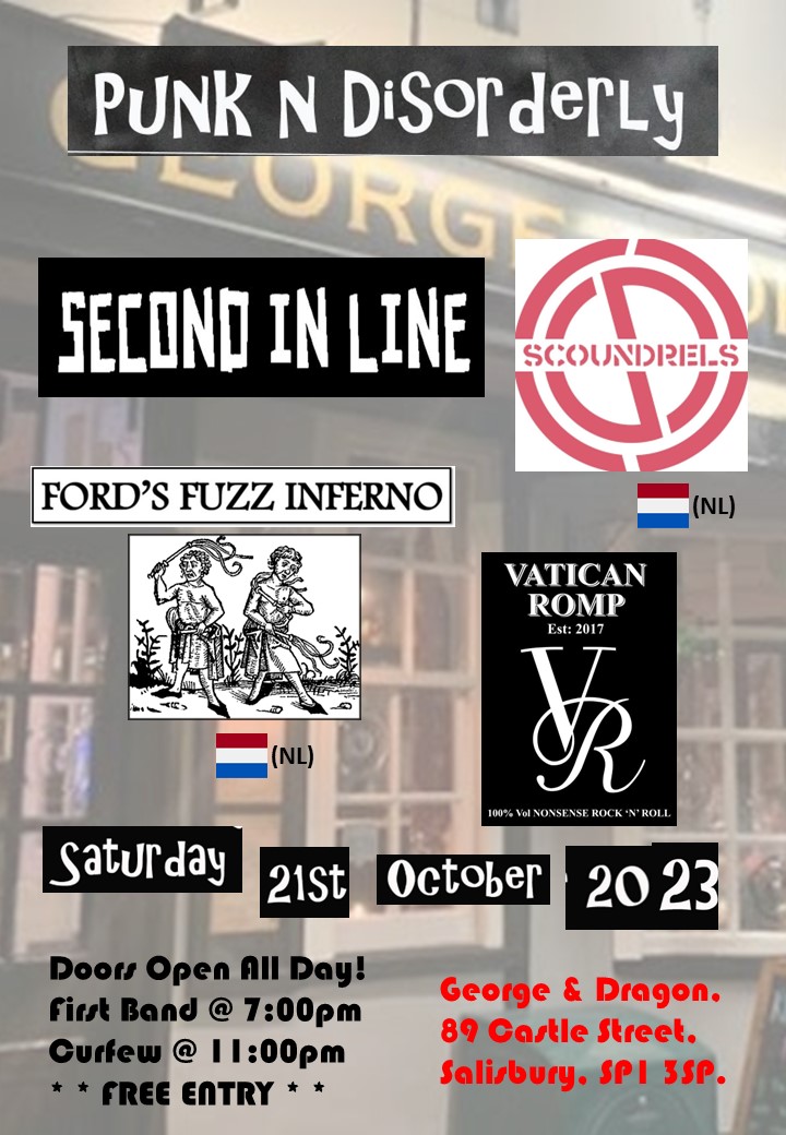 Punk and Disorderly with SECOND IN LINE + Fords Fuzz Inferno + Scoundrels + Vatican Romp