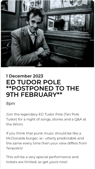 ED TUDOR POLE - POSTPONED from 1 DECEMBER 2023 to 9 FEBRUARY 2024