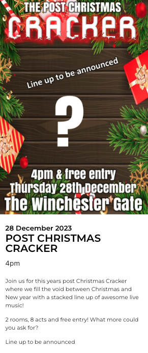 POST CHRISTMAS CRACKER: borts + Jambo Reign + Mighty Magic Animal + Bear Noir + Rich Atkinson & The New Billionaires
