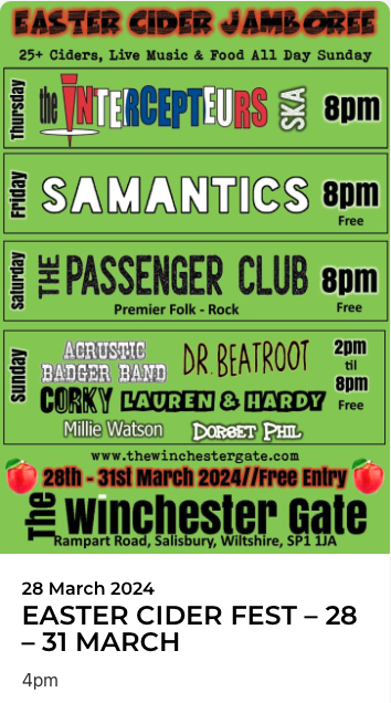 EASTER CIDER FEST - Acrustic Badger Band + Dr Beatroot + Corky + Lauren &amp; Hardy + Millie Watson + Dorset Phil