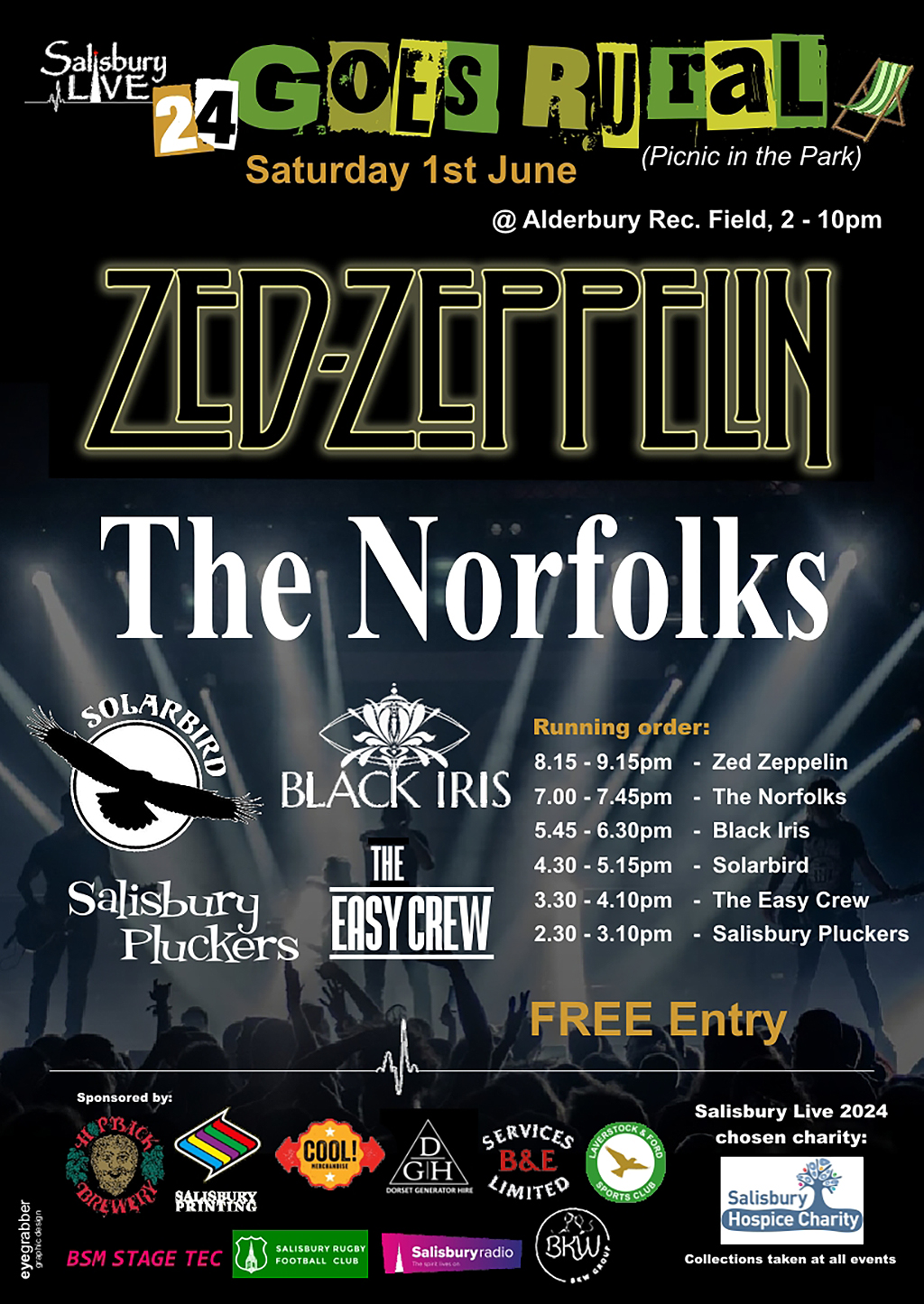 Salisbury Live Picnic In The Park: Zed-Zeppelin + The Norfolks + Solarbird + Salisbury Pluckers + Black Iris + The Easy Crew