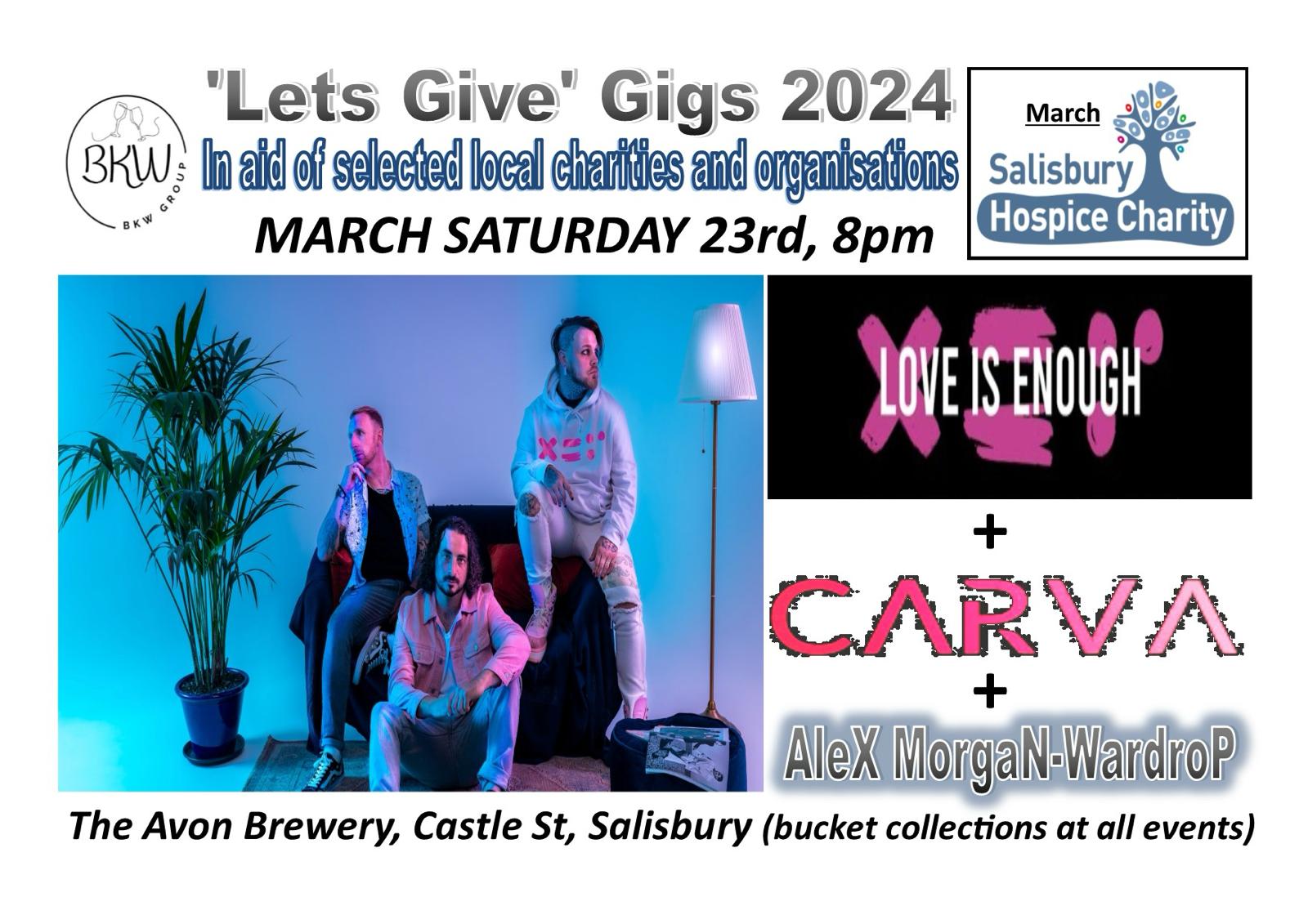 Lets Give Gigs 2024: Love Is Enough + Carva + Alex Morgan-Wardrop