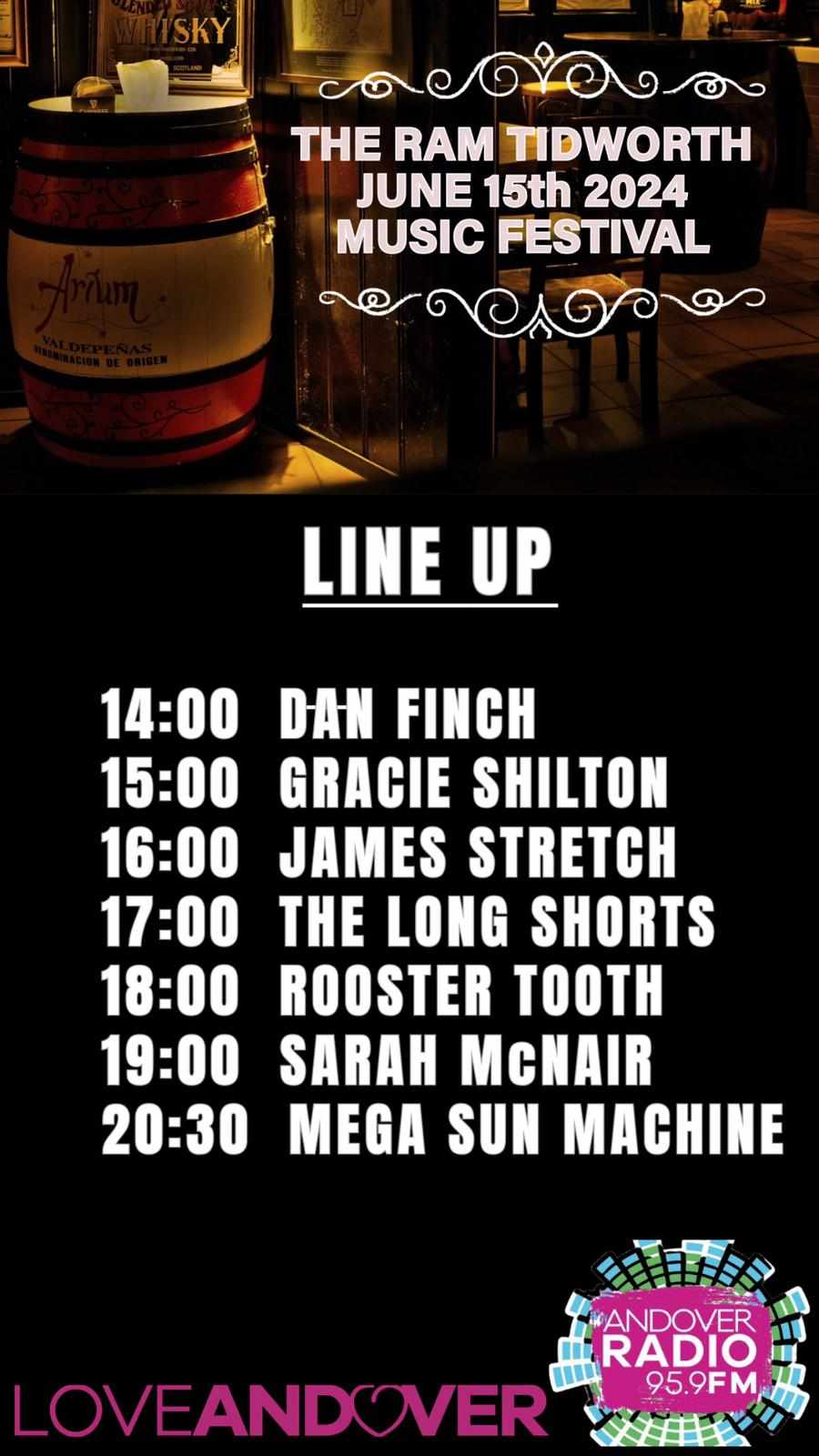 Music Festival: Dan Finch + Gracie Shilton + James Stretch + The Long Shorts + Rooster Tooth + Sarah McNair + Mega Sun Machine