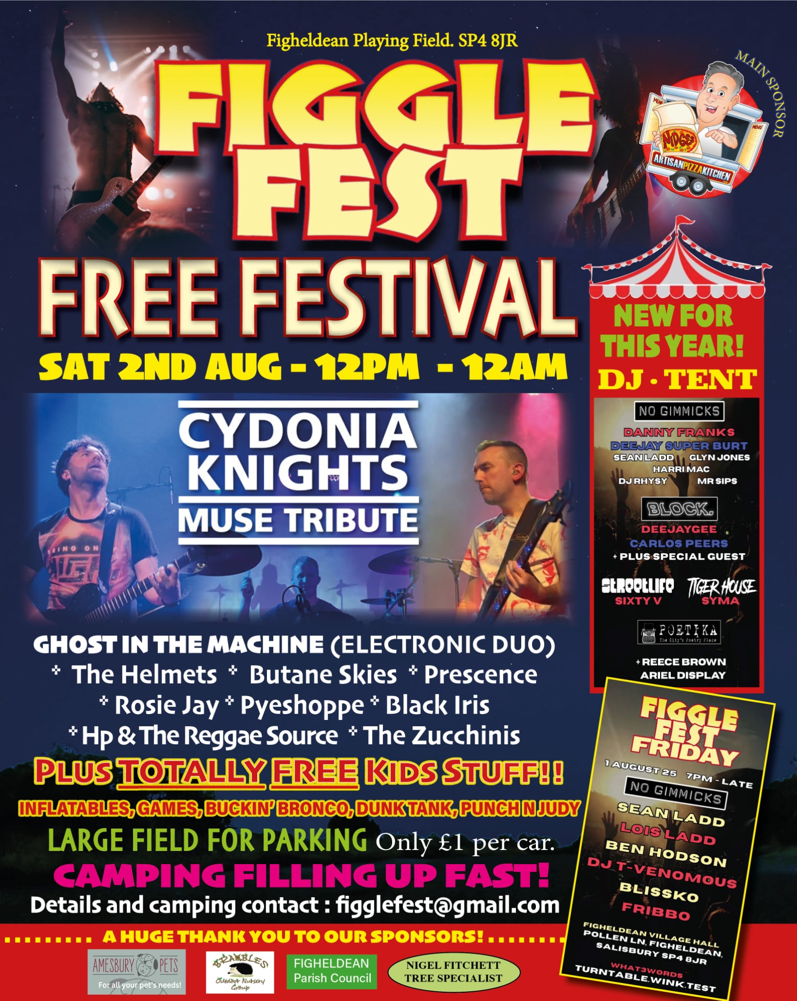Figgle Fest 2025 Free Family Festival - Line-up: The Helmets + Butane Skies + Prescence + Rosie Jay + Pyeshoppe + Black Iris + HP & The Reggae Source + The Zucchinis + Cydonia Knights (Muse tribute) + Ghost In The Machine (electronic duo)