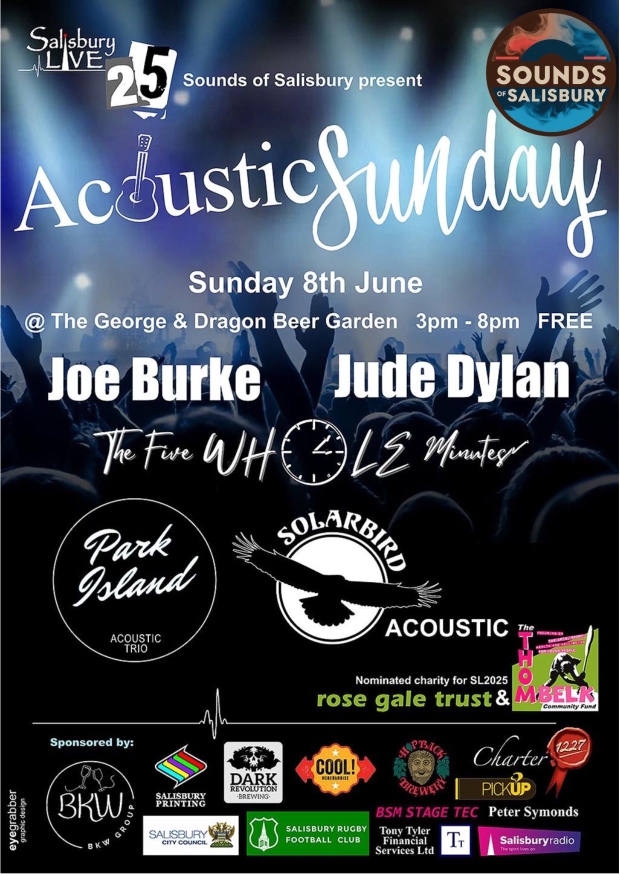 Salisbury Live 25 Acoustic Sunday: Joe Burke + Jude Dylan + The Five Whole Minutes + Park Island + Solarbird acoustic
