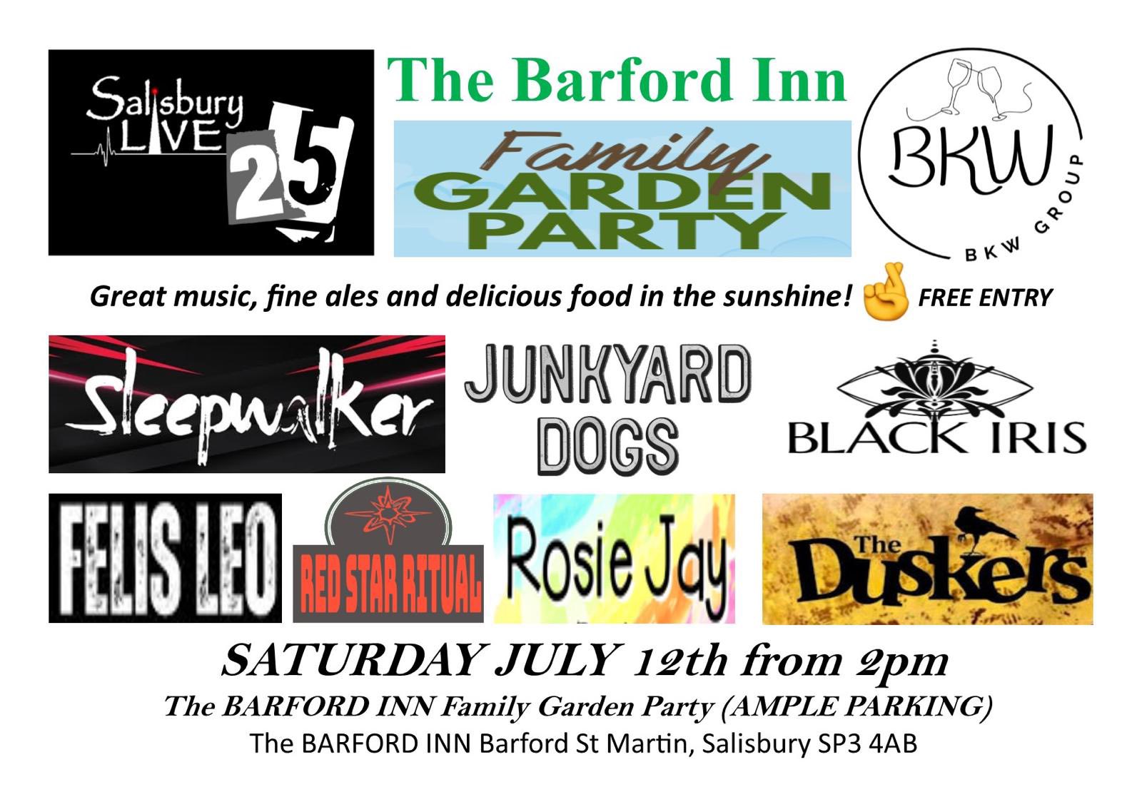 Salisbury Live: Barford Inn Family Garden Party with Sleepwalker + Junkyard Dogs + Black Iris + Felis Leo + Red Star Ritual + Rosie Jay + The Duskers