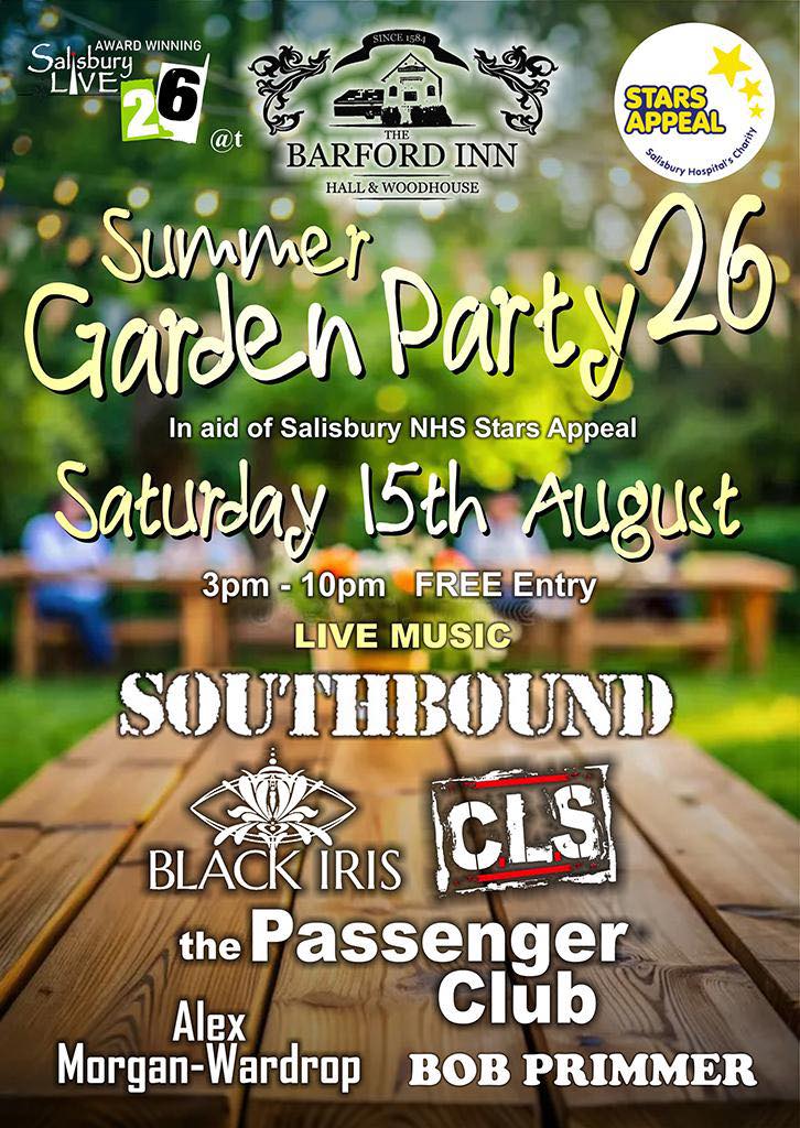 Salisbury Live 26 Summer Garden Party: Southbound + Black Iris + CLS + The Passenger Club + Alex Morgan-Wardrop + Bob Primmer