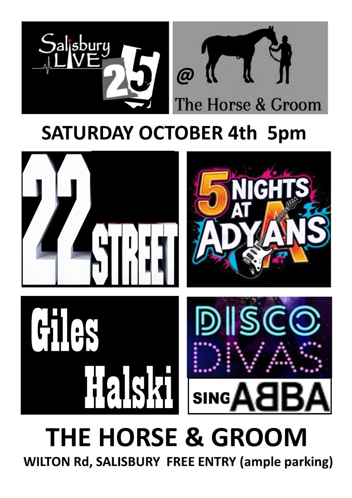 Salisbury Live 25 - 22 Street + 5 Nights At Adyans + Giles Halski + Disco Divas Sing ABBA